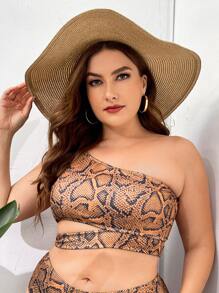 Top bikini con estampado de piel de serpiente de un hombro - Multicolor - Ver 1
