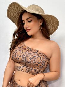 Top bikini con estampado de piel de serpiente de un hombro - Multicolor - Ver 5