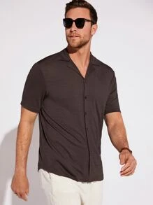 GENTILAND Men Solid Button Front Shirt - Chocolate Brown - View 9