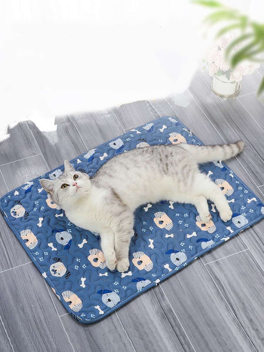 1pc Cartoon Dog Print Pet Crate Mat For Cat And Dog For Sleeping - Blue - View 1