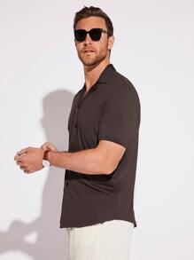 GENTILAND Men Solid Button Front Shirt - Chocolate Brown - View 4