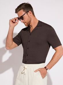 GENTILAND Men Solid Button Front Shirt - Chocolate Brown - View 6