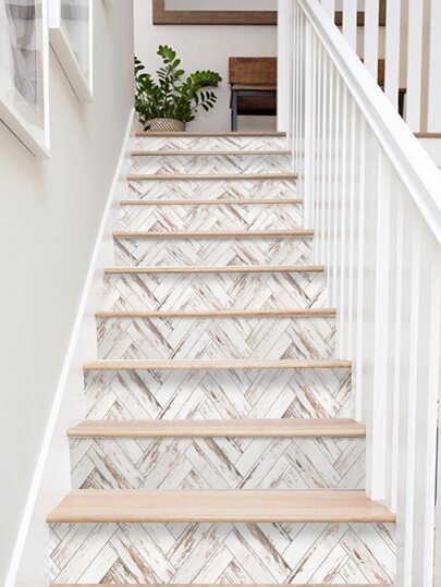 SUPSTICKER 1/7 rouleau Autocollant d'escalier en bois hexagonal de couleur claire, motif patchwork, 106 x 18 cm, autocollant, sticker mural, sticker en vinyle, pour la décoration de la maison, la décoration printanière, rénover votre maison, sticker décoratif Rama pour carrelage de sol autoadhésif, carrelage de sol à coller, décoration de salon, décoration de cuisine