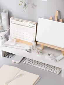 1入組素色文具收納托盤簡約多功能學生桌架 - 白色 - 查看 3