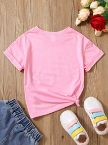 SHEIN 女小童粉色汽車和字母圖案休閒可愛T恤帶圓形領口和落肩袖袖適合夏天 - 粉色 - 查看 2
