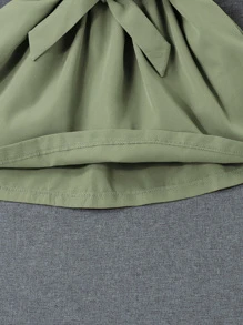 小女童翻蓋細節腰帶襯衫連衣裙和配件帽不附帶包 - 綠色 - 查看 5