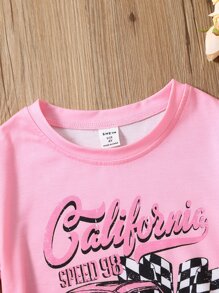SHEIN 女小童粉色汽車和字母圖案休閒可愛T恤帶圓形領口和落肩袖袖適合夏天 - 粉色 - 查看 4