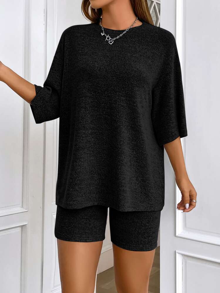 SHEIN EZwear Casual Eenkleurig Dames tweedelige outfits - Zwart - Bekijken 6