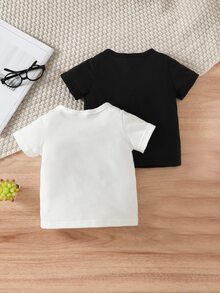 Baby Boy 2pcs Letter Patched Pocket Front Tee - Black and White - View 2