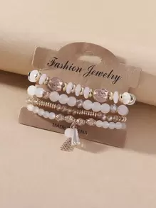 4pcs/set Crystal Beaded Bracelet - White - View 2