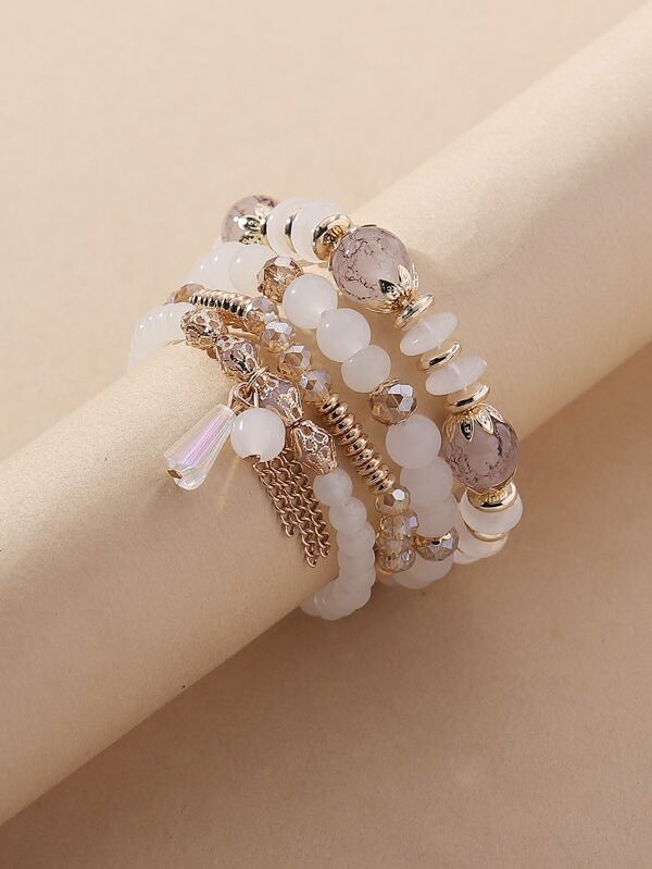 4pcs/set Crystal Beaded Bracelet SHEIN USA