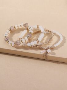 4pcs/set Crystal Beaded Bracelet - White - View 5