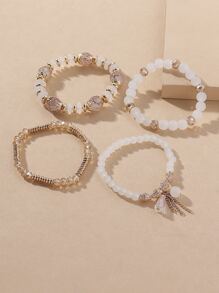 4pcs/set Crystal Beaded Bracelet - White - View 7