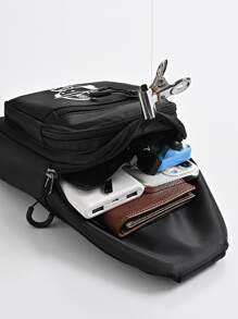 Cartoon Print Sling Bag Unisex Style - Black - View 3