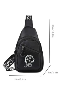 Cartoon Print Sling Bag Unisex Style - Black - View 4