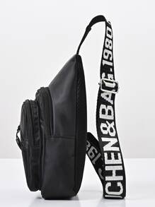 Cartoon Print Sling Bag Unisex Style - Black - View 5