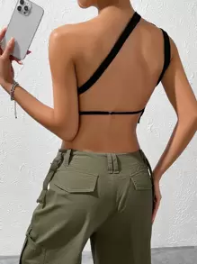 SHEIN ICON One Shoulder Crop Top - Black - View 1