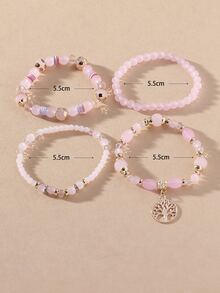 4pcs Bohemian Style Popular European And American Handmade Beaded Tree Of Life Bracelet Set For Men & Women, Perfect For Vacation, Party, Nightclub - Pink - View 7