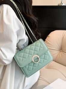 Green Square Bag Faux Pearl Decor Square Bag - Green - View 8