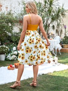 SHEIN Maternity 1pc Sunflower Print Ruffle Trim Cami Dress - Multicolor - View 2