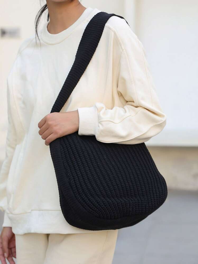 Summer Vacation Beach Beach Bag, Fashionable And Elegant Crochet Handbag, Crossbody Bag Large Capacity Women's Shoulder Bag, Great For Summer, Vacation And Daily Use, Travel Essential For College Students, Business Casual Women Mother's Day Gift, Teacher's Day Gift, Wedding Bridesmaid Gift - Black - View 5