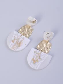 Geometric Decor Drop Earrings - White - View 1
