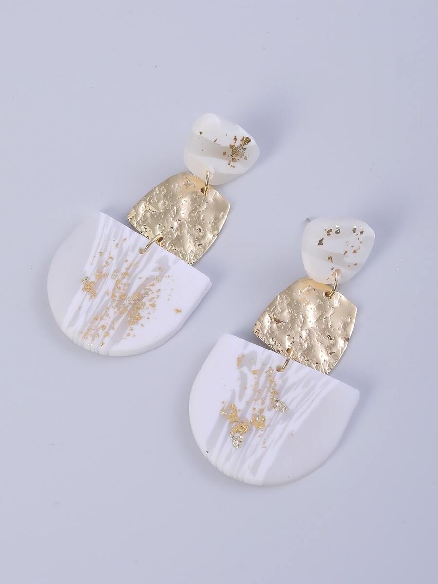 Geometric Decor Drop Earrings - White - View 1