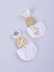 Geometric Decor Drop Earrings - White - View 2