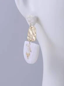 Geometric Decor Drop Earrings - White - View 3