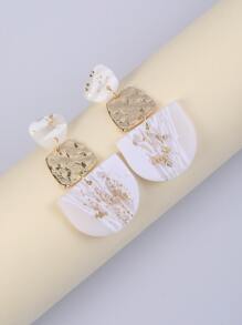Geometric Decor Drop Earrings - White - View 4