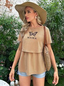 SHEIN Maternity 1pc Butterfly & Letter Graphic Nursing Tee