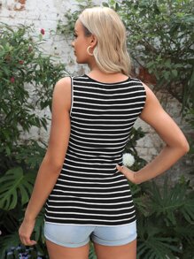 SHEIN Maternity 1pc Striped Print Tank Top - Black and White - View 2