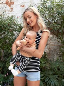 SHEIN Maternity 1pc Striped Print Tank Top - Black and White - View 3