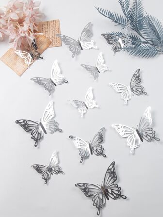 12張/套紙質蝴蝶貼紙鏤空3D房間裝飾創意蝴蝶貼紙家用