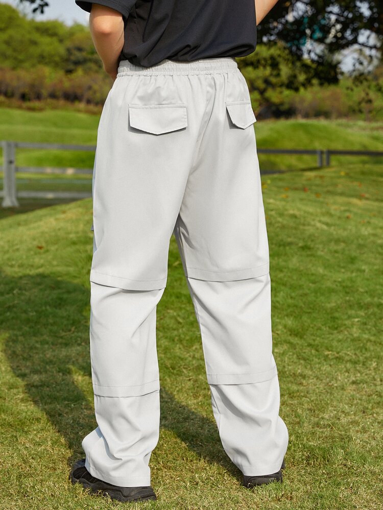 Manfinity Hombres Pantalones cargo con bolsillo con solapa de cintura con cordón - Gris Claro - Añade 2