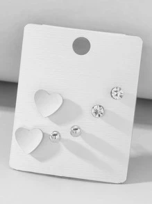 3 cặp/bộ Bông tai trang trí hình trái tim - Bạc - Xem 1