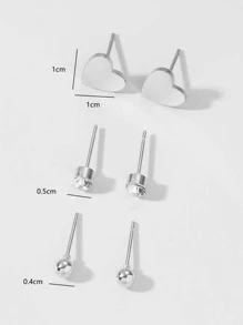 3 cặp/bộ Bông tai trang trí hình trái tim - Bạc - Xem 3