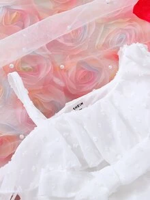 Baby Swiss Dot Ruffle Trim Asymmetrical Neck Belted Dress - White - View 3