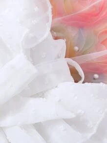 Baby Swiss Dot Ruffle Trim Asymmetrical Neck Belted Dress - White - View 4