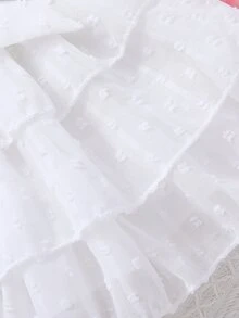 Baby Swiss Dot Ruffle Trim Asymmetrical Neck Belted Dress - White - View 6