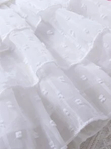 Baby Swiss Dot Ruffle Trim Asymmetrical Neck Belted Dress - White - View 7