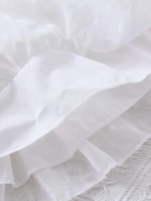 Baby Swiss Dot Ruffle Trim Asymmetrical Neck Belted Dress - White - View 8