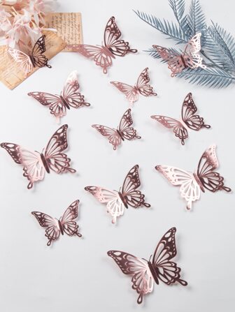 12 piezas/set papel con mariposa con abertura 3d Etiqueta engomada creativa demariposa dedecoración dehabitación para casa