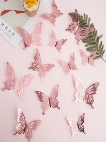 12 Cái/bộ Giấy Dán Bướm Giấy Rỗng Ra 3D Trang Trí Phòng Sáng Tạo Hình Dán Bướm Cho Gia Đình - Hoa hồng vàng - Xem 2