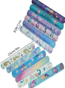 12pcs/Set Plastic Party Slap Bracelet, Cute Mermaid Pattern Slap Wristband For Party, - Multicolor - View 4