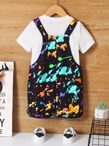 SHEIN Niñito Mono overol con estampado de tinte de salpicadura sin camiseta - Negro - Ver 2