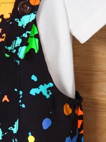 SHEIN Niñito Mono overol con estampado de tinte de salpicadura sin camiseta - Negro - Ver 4