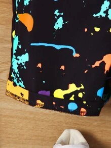 SHEIN Niñito Mono overol con estampado de tinte de salpicadura sin camiseta - Negro - Ver 6