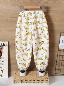 Toddler Boys Banana Print Knot Front Trousers - White - View 2