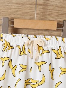 Toddler Boys Banana Print Knot Front Trousers - White - View 4